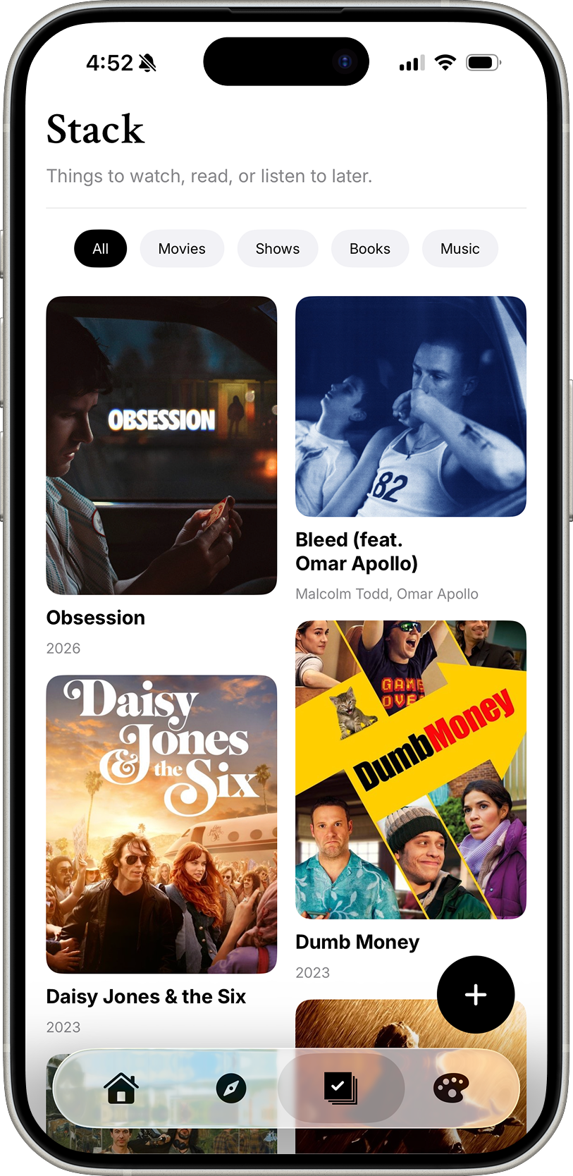 Palette Stack mobile screen for saved recommendations